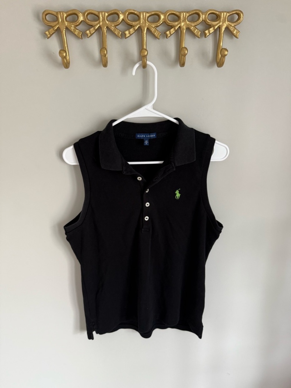 Ralph Lauren Black Sleeveless Polo with Green Pony